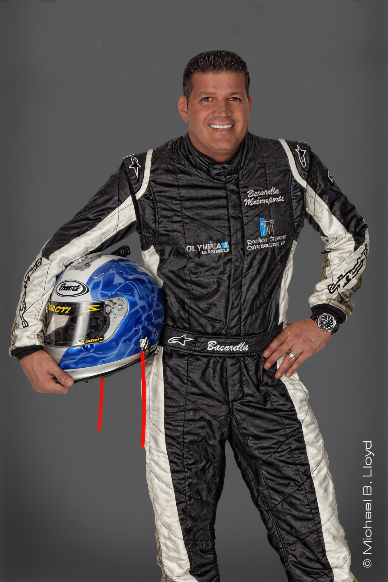 Publicity portrait of NASCAR driver Cesar Bacarella at Lloyd's Studio Boca Raton