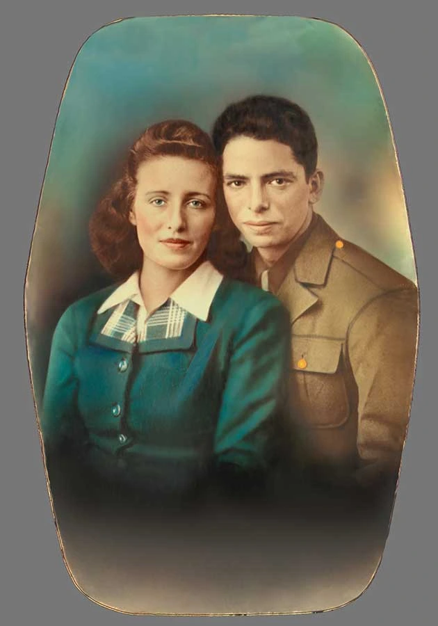 Same couple portrait after restoration by Lloyd's Studio