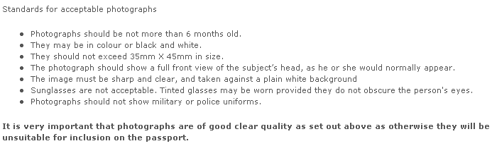 Ireland passport photo specification
