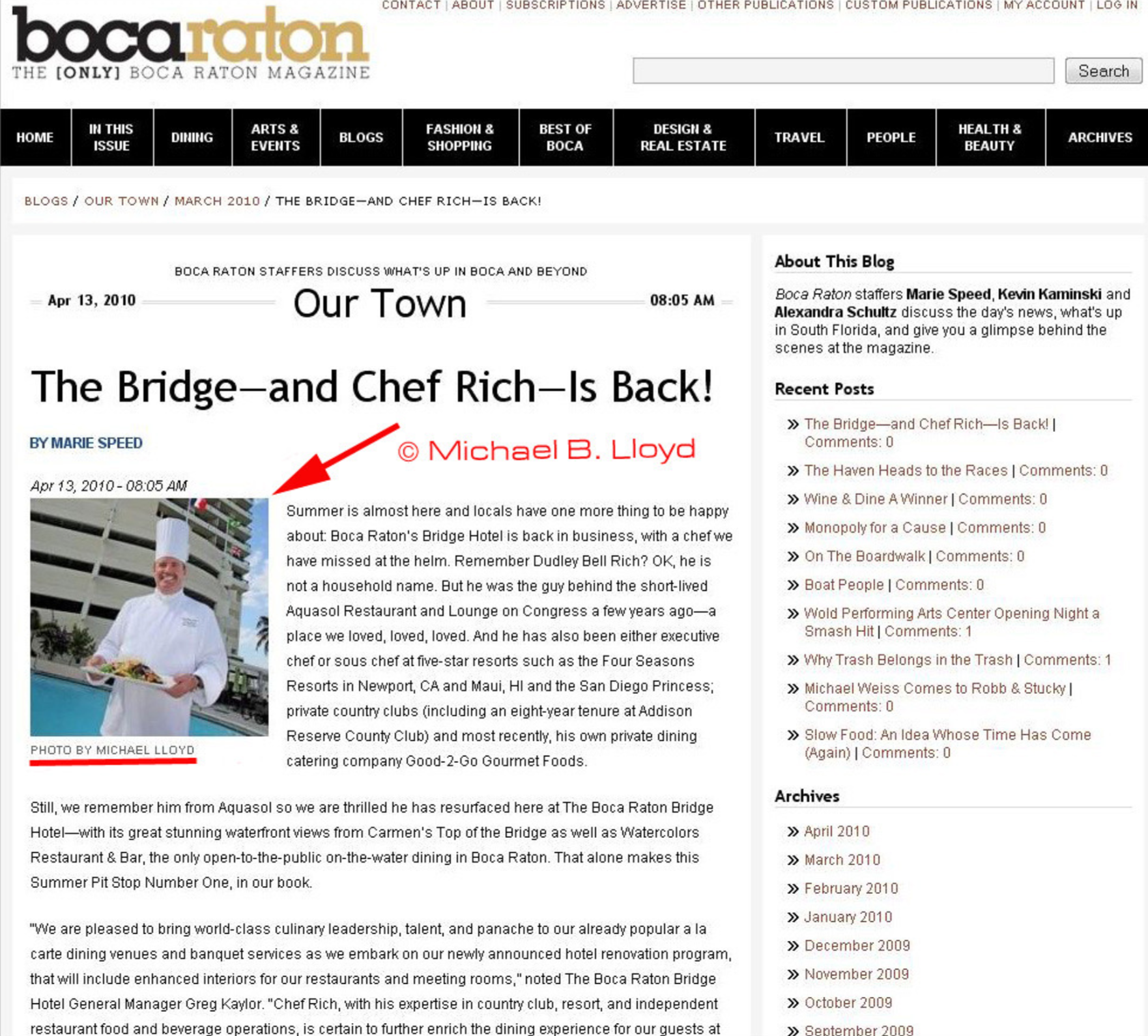 Boca Raton Magazine editorial spread for The Bridge Hotel — photography by Michael B. Lloyd