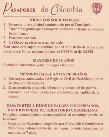 Colombia passport photo specification