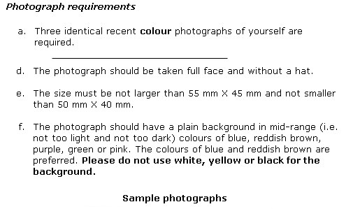 Hong Kong passport photo specification
