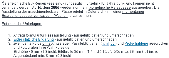 Austria passport photo specification